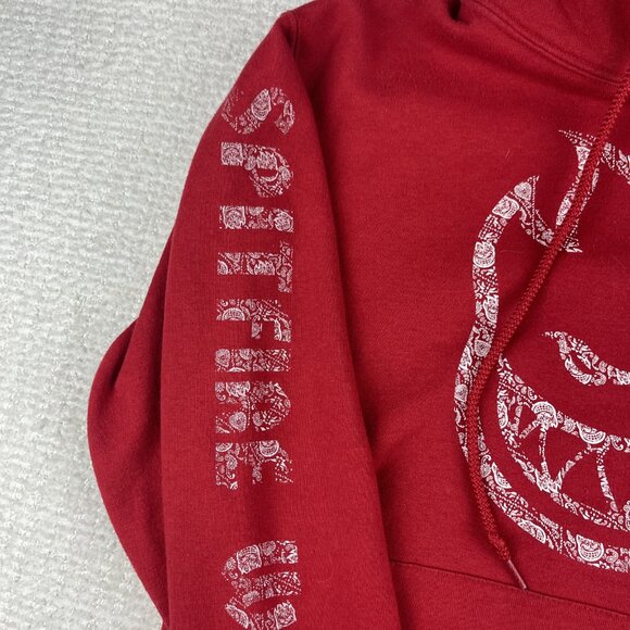 VTG Y2K Spitfire Skateboarding Wheel Red Hoodie Parsley print sleeve print Men S - Picture 6 of 16